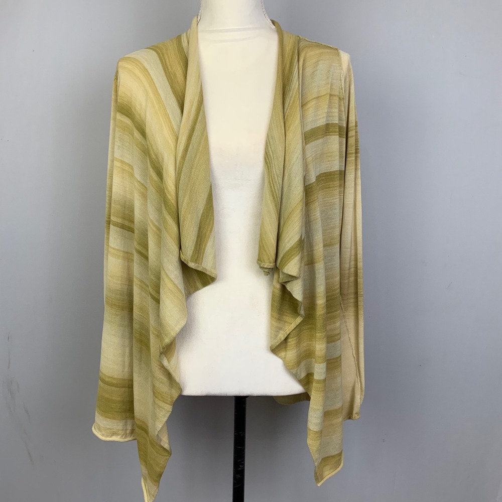 Margaret O'Leary Sz XS Earthy Green Ombré Striped Waterfall Lightweight Cardigan